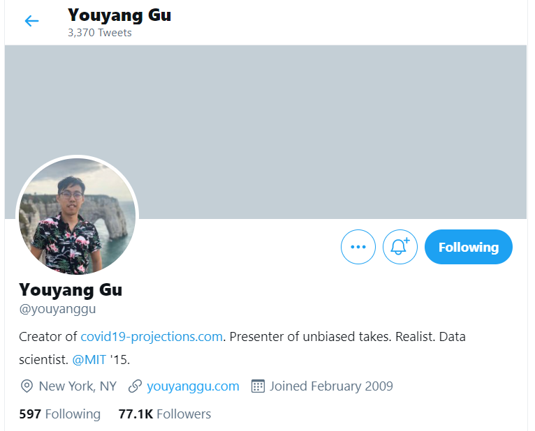 美國的數據科學家Youyang Gu將群體免疫路徑改為回復正常路徑 美國的數據科學家Youyang Gu將群體免疫路徑改為回復正常路徑